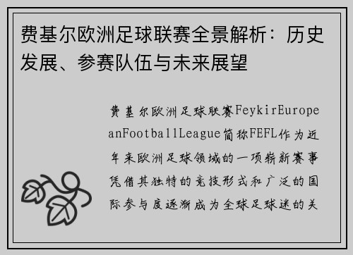 费基尔欧洲足球联赛全景解析:历史发展、参赛队伍与未来展望 费基尔欧洲足球联赛全景解析:历史发展、参赛队伍与未来展望